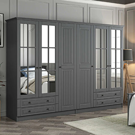 Kale 6 Kapaklı 4Ç Taçlı Dolap Mebran İlkbahar Antrasit 190CM