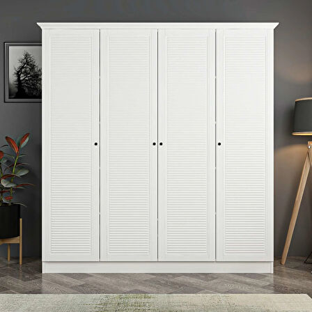 Kale 4 Kapaklı 2Ç Taçlı Dolap Beyaz Mebran Panjur Beyaz 210CM