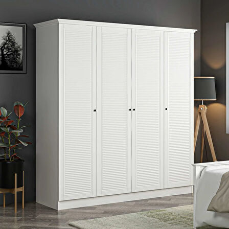 Kale 4 Kapaklı 2Ç Taçlı Dolap Beyaz Mebran Panjur Beyaz 210CM