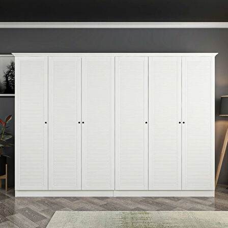 Kale 6 Kapaklı 4Ç Taçlı Dolap Beyaz Mebran Panjur Beyaz 210CM