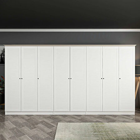 Kale 8 Kapaklı 4Ç Taçlı Dolap Beyaz Mebran Panjur Beyaz 210CM