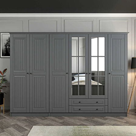 Kale 6 Kapaklı 2Ç Taçlı Dolap Mebran İlkbahar Antrasit 210CM