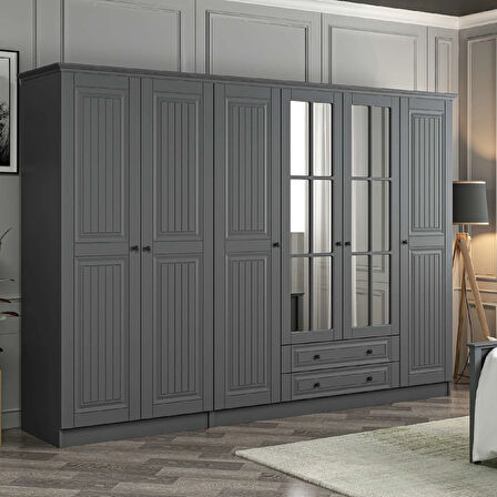 Kale 6 Kapaklı 2Ç Taçlı Dolap Mebran İlkbahar Antrasit 210CM