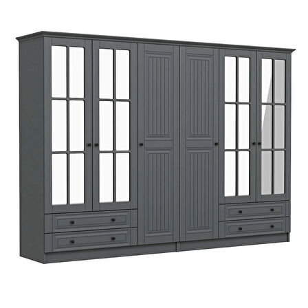 Kale 6 Kapaklı 4Ç Taçlı Dolap Mebran İlkbahar Antrasit 210CM