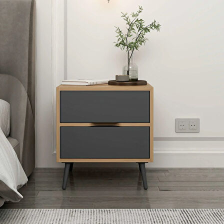 Elina Ayaklı 2 Çekmeceli Komodin - Dore/Antrasit