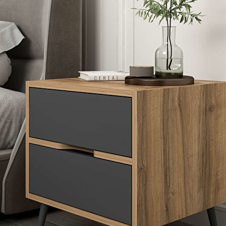 Elina Ayaklı 2 Çekmeceli Komodin - Dore/Antrasit