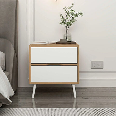 Elina Ayaklı 2 Çekmeceli Komodin - Dore/Beyaz