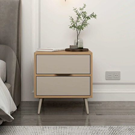 Elina Ayaklı 2 Çekmeceli Komodin - Dore/Kumtaşı