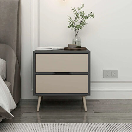 Elina Ayaklı 2 Çekmeceli Komodin - Antrasit/Kumtaşı