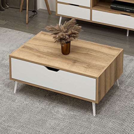 Elina Ayaklı Orta Sehpa - Dore/Beyaz