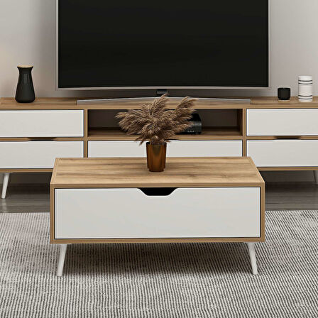 Elina Ayaklı Orta Sehpa - Dore/Beyaz