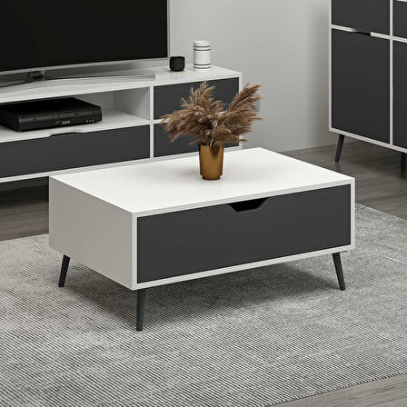 Elina Ayaklı Orta Sehpa - Beyaz/Antrasit