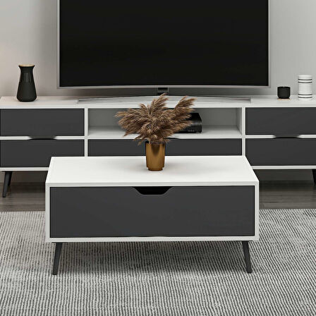 Elina Ayaklı Orta Sehpa - Beyaz/Antrasit