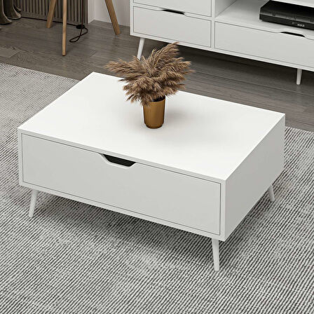 Elina Ayaklı Orta Sehpa - Beyaz/Beyaz