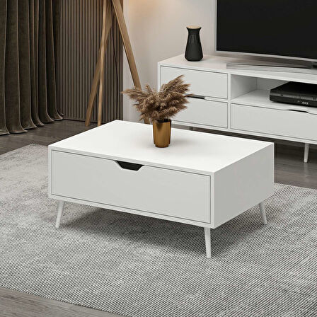 Elina Ayaklı Orta Sehpa - Beyaz/Beyaz