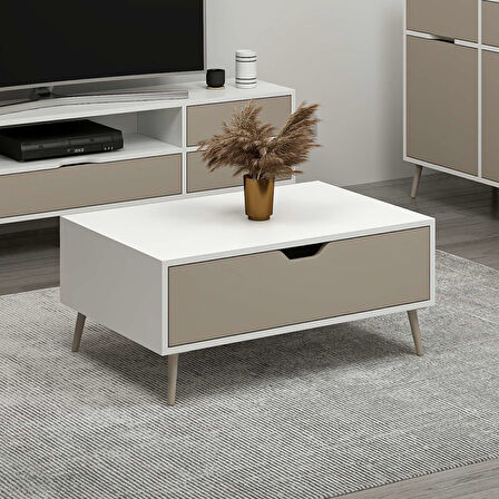 Elina Ayaklı Orta Sehpa - Beyaz/Kumtaşı