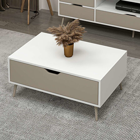 Elina Ayaklı Orta Sehpa - Beyaz/Kumtaşı