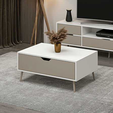 Elina Ayaklı Orta Sehpa - Beyaz/Kumtaşı