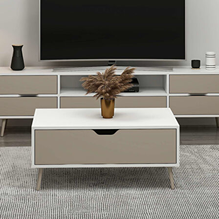 Elina Ayaklı Orta Sehpa - Beyaz/Kumtaşı