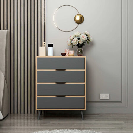 Elina Ayaklı 4 Çekmeceli Şifonyer - Dore/Antrasit