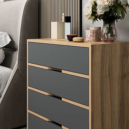 Elina Ayaklı 4 Çekmeceli Şifonyer - Dore/Antrasit