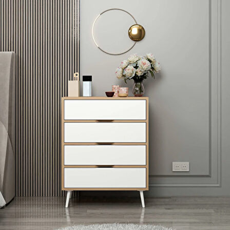 Elina Ayaklı 4 Çekmeceli Şifonyer - Dore/Beyaz