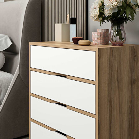 Elina Ayaklı 4 Çekmeceli Şifonyer - Dore/Beyaz