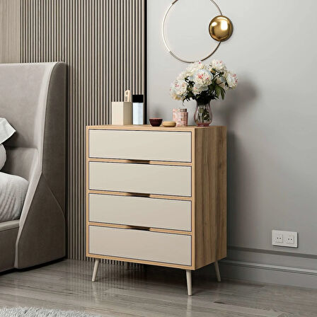 Elina Ayaklı 4 Çekmeceli Şifonyer - Dore/Kumtaşı