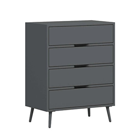 Elina Ayaklı 4 Çekmeceli Şifonyer - Antrasit/Antrasit