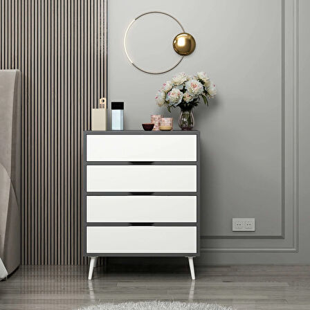 Elina Ayaklı 4 Çekmeceli Şifonyer - Antrasit/Beyaz