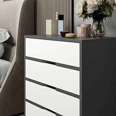 Elina Ayaklı 4 Çekmeceli Şifonyer - Antrasit/Beyaz