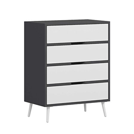 Elina Ayaklı 4 Çekmeceli Şifonyer - Antrasit/Beyaz