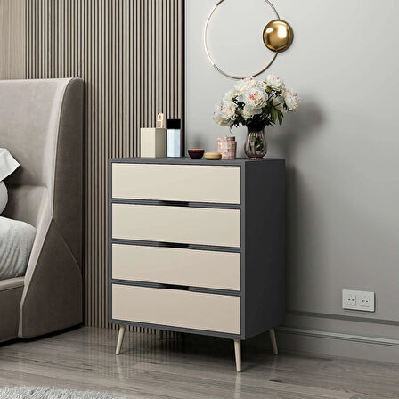 Elina Ayaklı 4 Çekmeceli Şifonyer - Antrasit/Kumtaşı