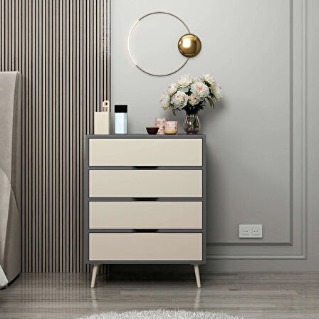 Elina Ayaklı 4 Çekmeceli Şifonyer - Antrasit/Kumtaşı