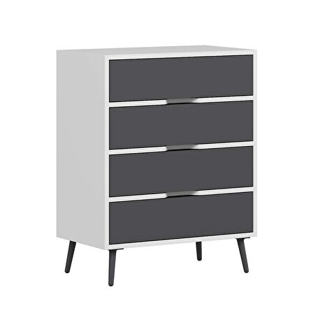 Elina Ayaklı 4 Çekmeceli Şifonyer - Beyaz/Antrasit
