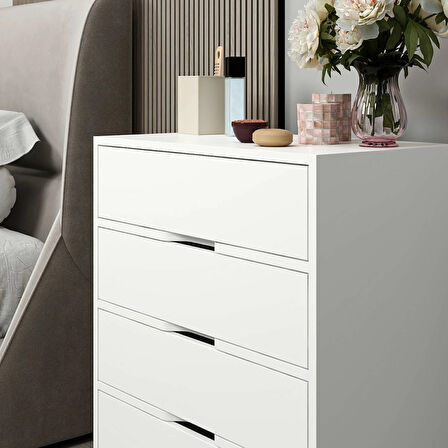 Elina Ayaklı 4 Çekmeceli Şifonyer - Beyaz/Beyaz