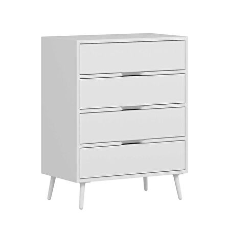 Elina Ayaklı 4 Çekmeceli Şifonyer - Beyaz/Beyaz