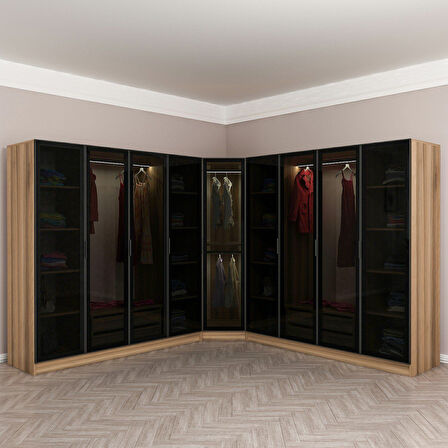 Kale 9 Füme Cam Kapaklı 4Ç Köşe Dolap Dore Füme Cam 190CM