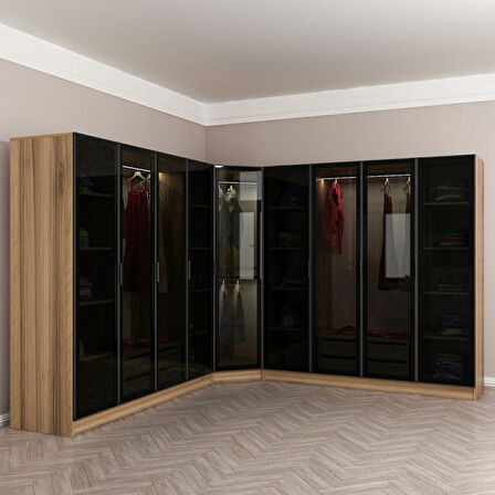 Kale 9 Füme Cam Kapaklı 4Ç Köşe Dolap Dore Füme Cam 190CM