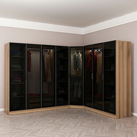 Kale 8 Füme Cam Kapaklı 4Ç Köşe Dolap Dore Füme Cam 190CM