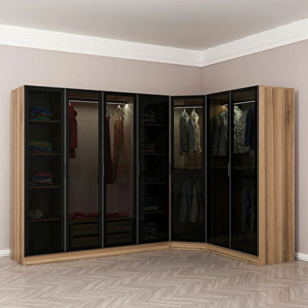 Kale 7 Füme Cam Kapaklı 2Ç Köşe Dolap Dore Füme Cam 190CM