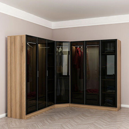 Kale 7 Füme Cam Kapaklı 4Ç Köşe Dolap Dore Füme Cam 190CM