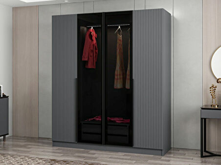 Kale Plus 4 Mebran Kapaklı 2Ç Dolap Antrasit Mebran Füme Cam 190CM