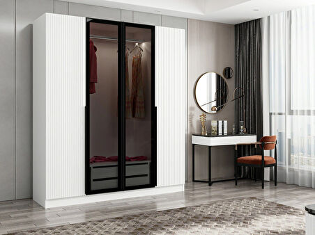 Kale Plus 4 Mebran Kapaklı 2Ç Dolap Beyaz Mebran Füme Cam 190CM