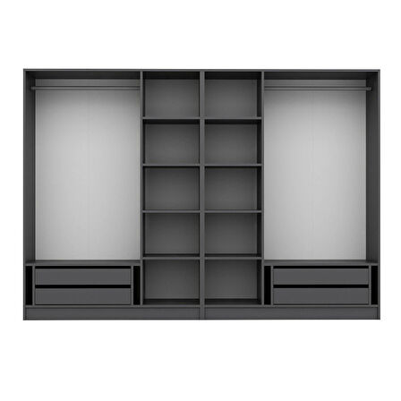 Kale Plus 6 Mebran Kapaklı 4Ç Dolap Antrasit Mebran 190CM