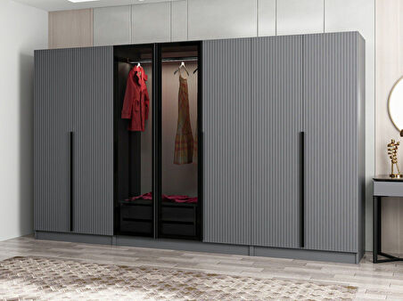 Kale Plus 7 Mebran Kapaklı 2Ç Dolap Antrasit Mebran Füme Cam 190CM