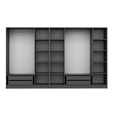 Kale Plus 7 Mebran Kapaklı 4Ç Dolap Antrasit Mebran Füme Cam 190CM