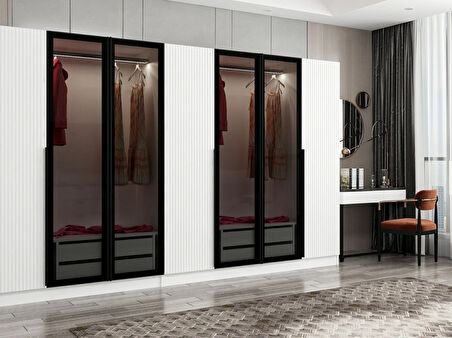 Kale Plus 7 Mebran Kapaklı 4Ç Dolap Beyaz Mebran Füme Cam 190CM