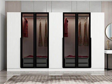 Kale Plus 7 Mebran Kapaklı 4Ç Dolap Beyaz Mebran Füme Cam 190CM