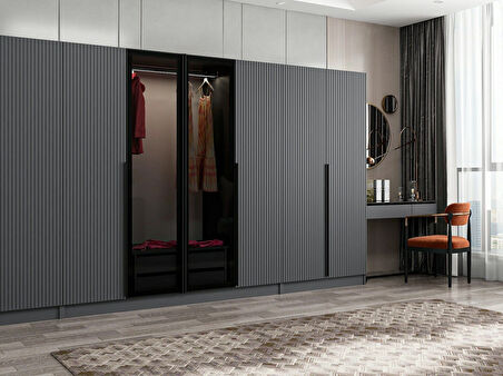 Kale Plus 8 Mebran Kapaklı 2Ç Dolap Antrasit Mebran Füme Cam 190CM